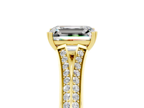 Yellow gold Emerald Cut Moissanite Split Shank Engagement Ring with Pavé Band_5