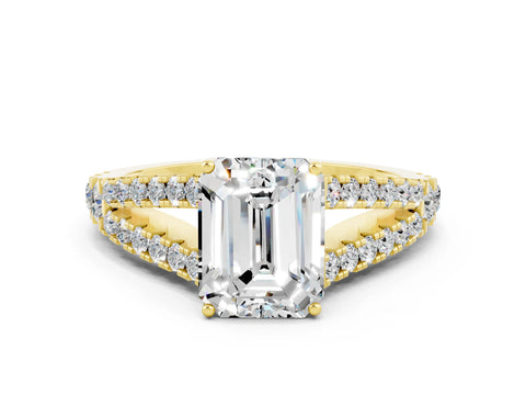 Yellow gold Emerald Cut Moissanite Split Shank Pavé Engagement Ring with Four-Prong Setting_12