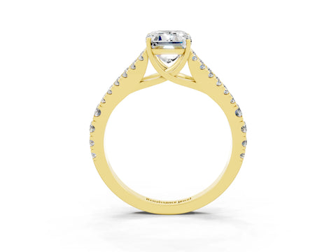 Yellow gold Emerald Cut Moissanite Split Shank Pavé Engagement Ring with Four-Prong Setting_15