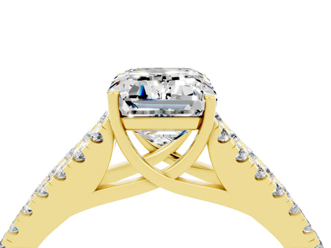 Yellow gold Emerald Cut Moissanite Split Shank Pavé Engagement Ring with Four-Prong Setting_16