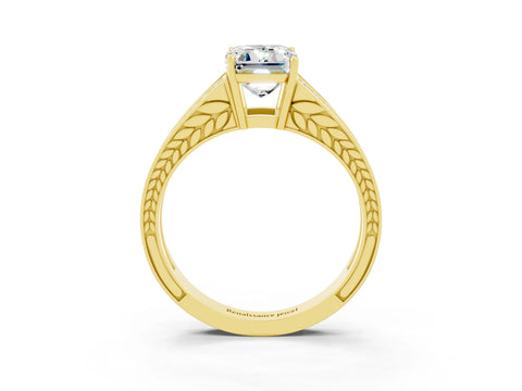 Yellow gold Emerald Cut Moissanite Split Shank Ring with Pavé Band and Four-Prong Setting_3
