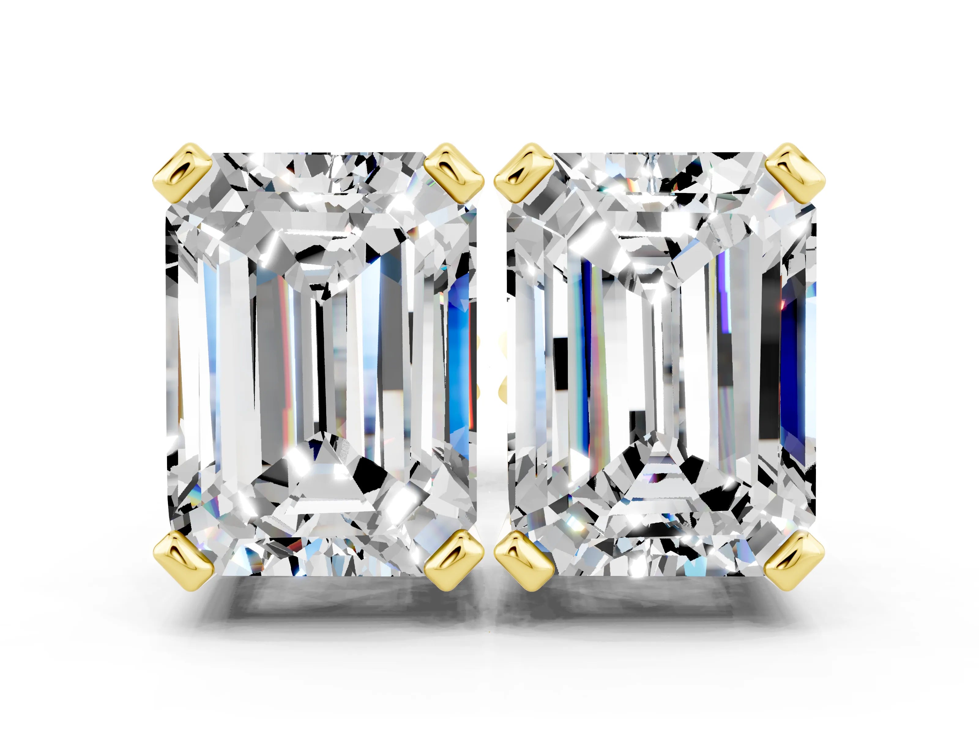 Yellow gold Emerald Cut Moissanite Stud Earrings_12