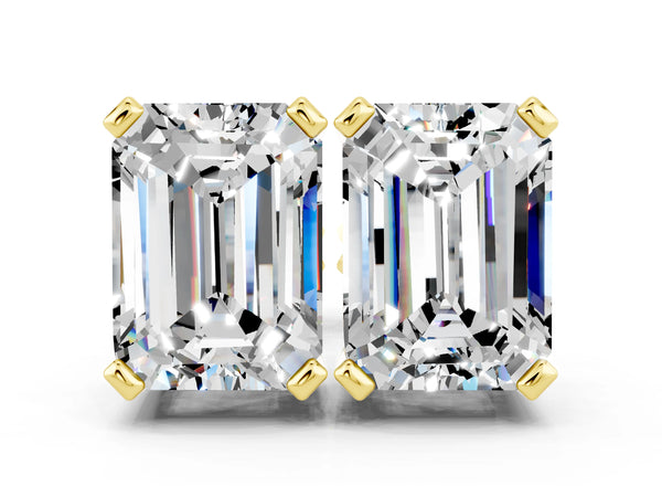 Yellow gold Emerald Cut Moissanite Stud Earrings