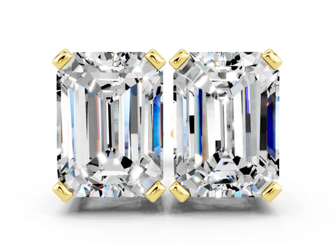 Yellow gold Emerald Cut Moissanite Stud Earrings_12