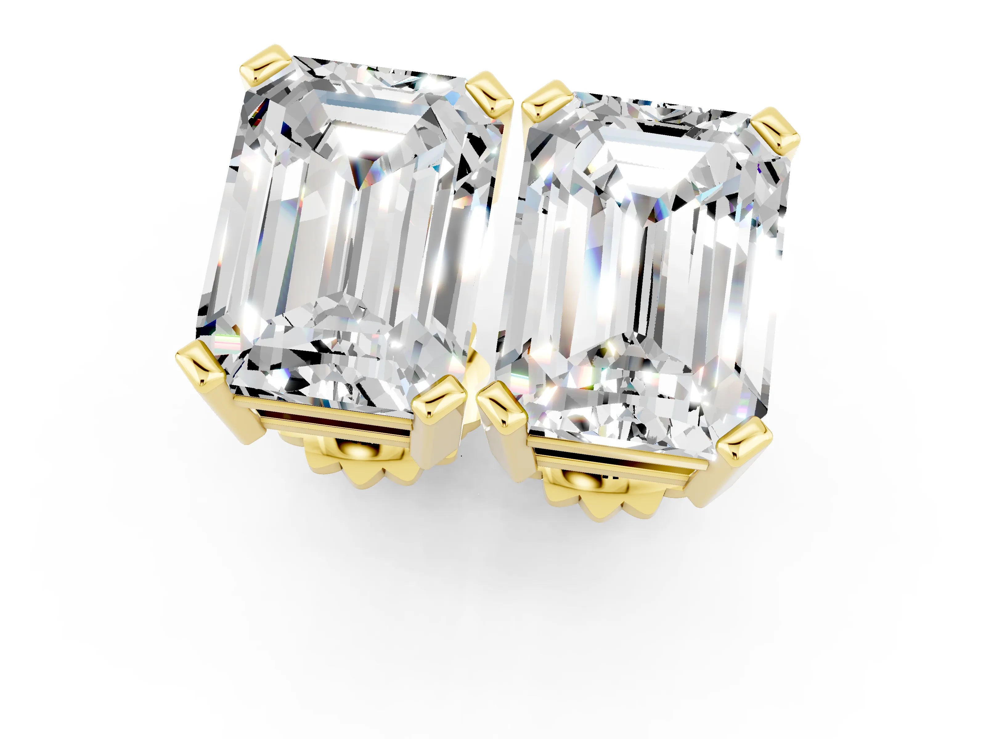 Yellow gold Emerald Cut Moissanite Stud Earrings_13