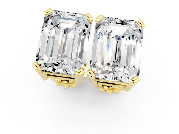 Yellow gold Emerald Cut Moissanite Stud Earrings
