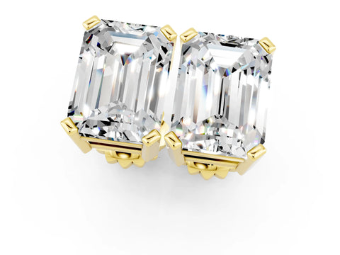 Yellow gold Emerald Cut Moissanite Stud Earrings_13