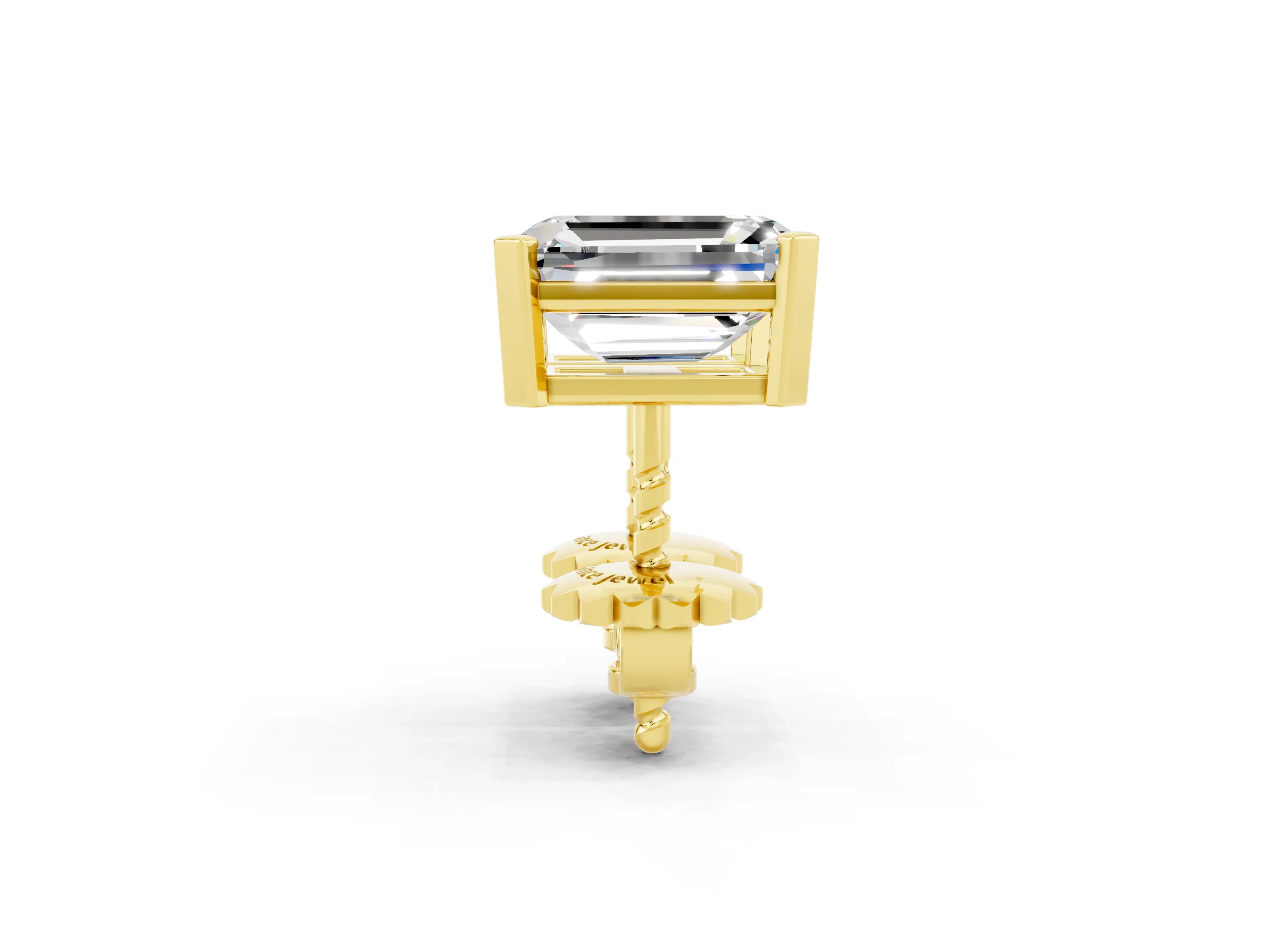 Yellow gold Emerald Cut Moissanite Stud Earrings_14