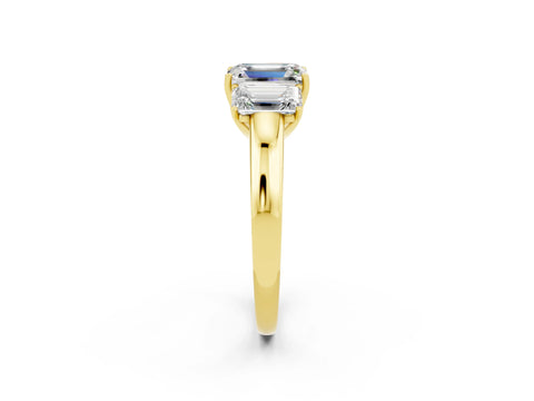 Yellow gold Emerald Cut Moissanite Three-Stone Ring with Four-Prong Setting and Classic Band_2