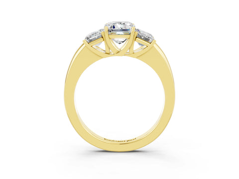 Yellow gold Emerald Cut Moissanite Three-Stone Ring with Four-Prong Setting and Classic Band_3