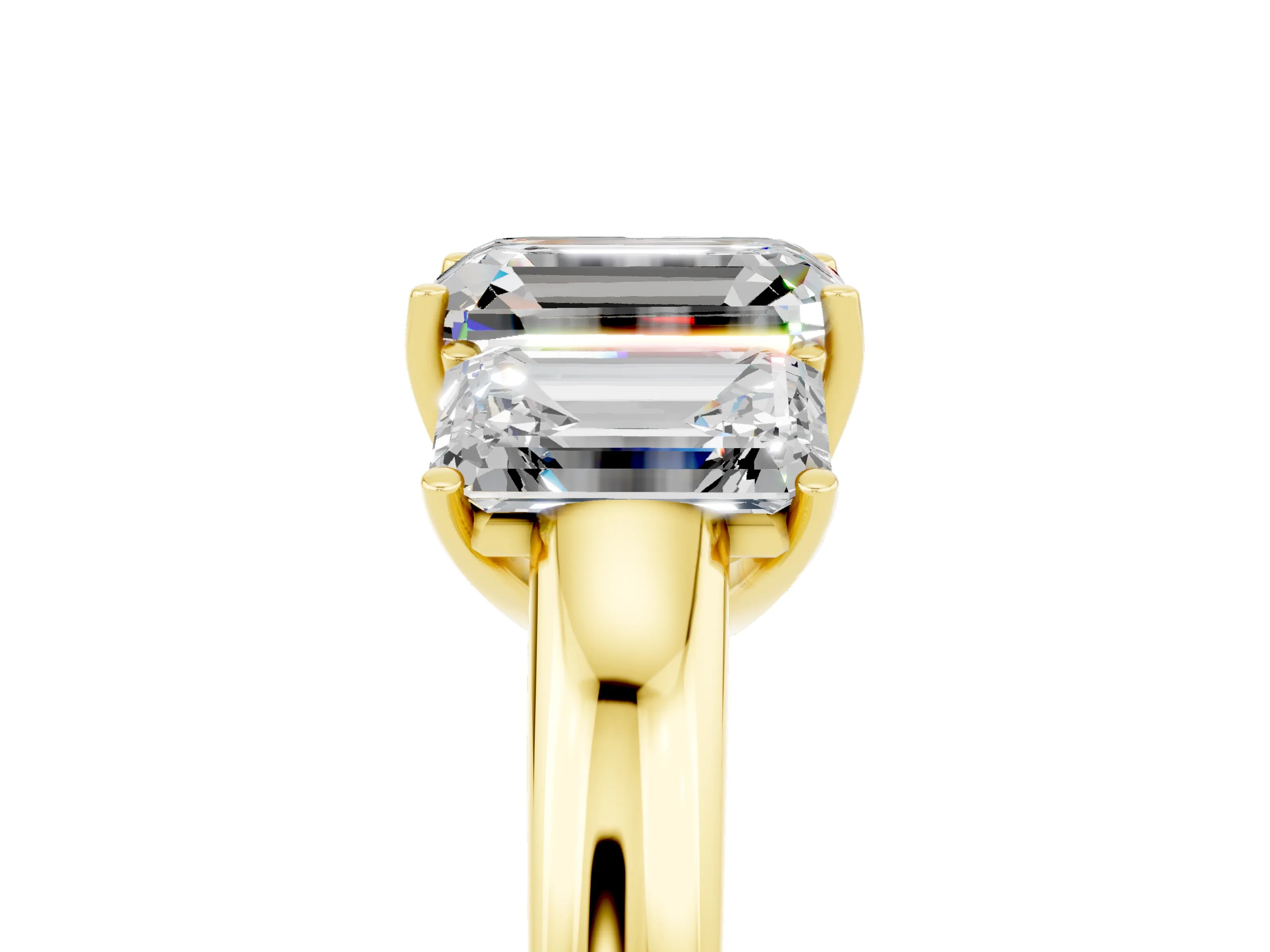 Yellow gold Emerald Cut Moissanite Three-Stone Ring with Four-Prong Setting and Classic Band_5