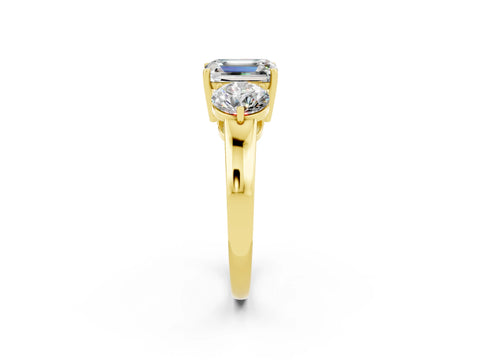 Yellow gold Emerald Cut Moissanite Three-Stone Ring with Prong Setting and Classic Band_2