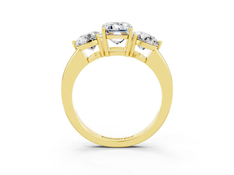 Yellow gold Emerald Cut Moissanite Three-Stone Ring with Prong Setting and Classic Band_3