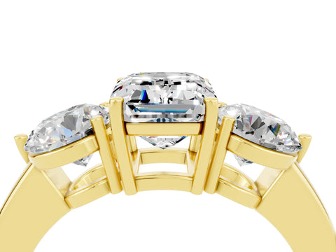 Yellow gold Emerald Cut Moissanite Three-Stone Ring with Prong Setting and Classic Band_4