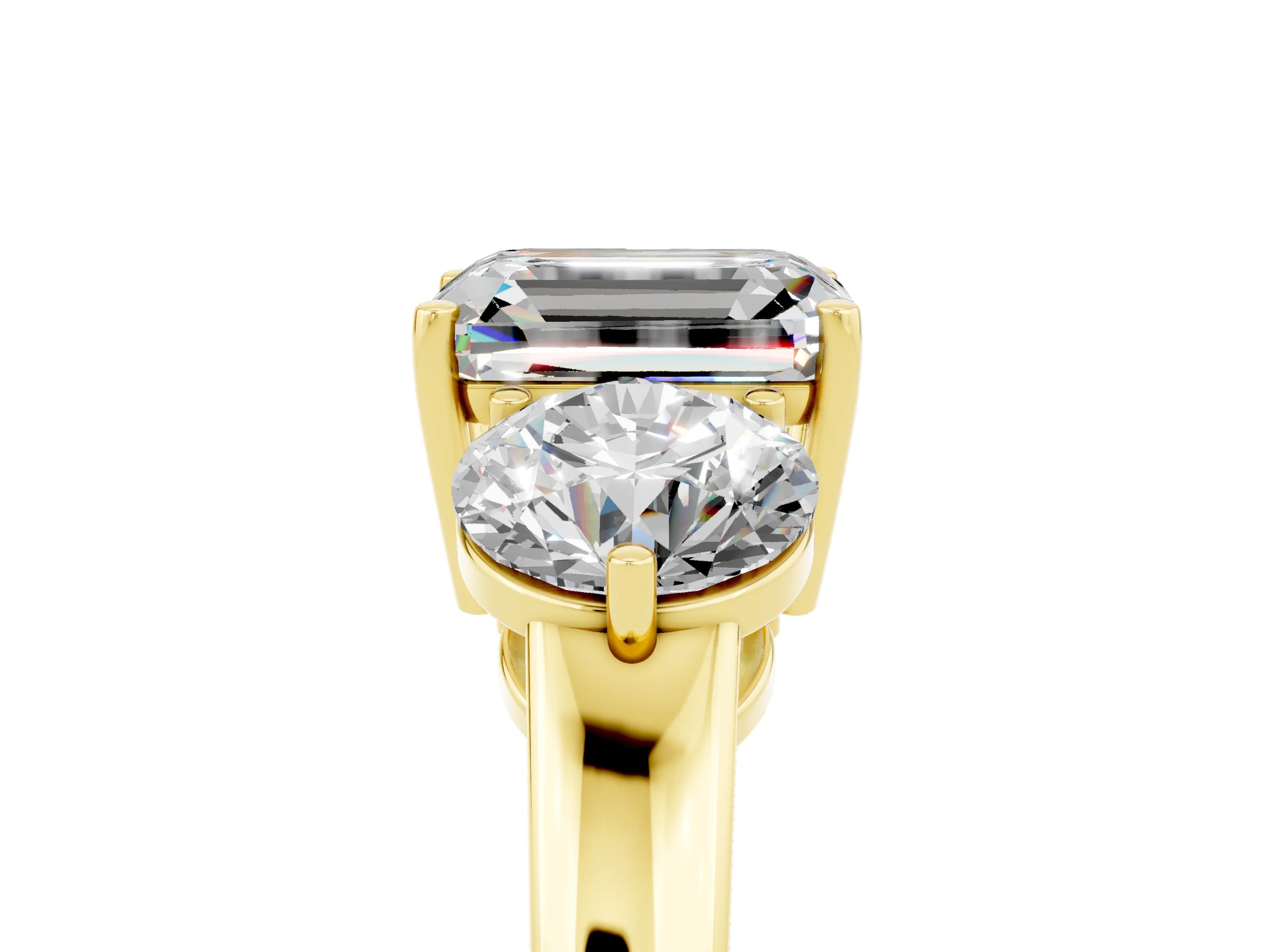 Yellow gold Emerald Cut Moissanite Three-Stone Ring with Prong Setting and Classic Band_5
