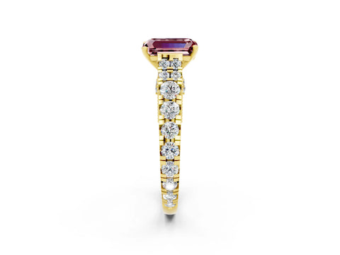 Yellow gold Emerald Cut Morganite Classic Solitaire Ring with Pavé Band and Four-Prong Setting_2