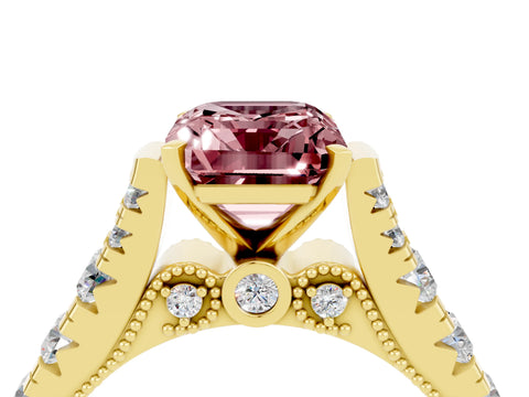 Yellow gold Emerald Cut Morganite Classic Solitaire Ring with Pavé Band and Four-Prong Setting_4