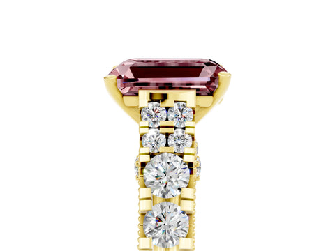Yellow gold Emerald Cut Morganite Classic Solitaire Ring with Pavé Band and Four-Prong Setting_5