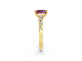 Yellow gold Emerald Cut Morganite Cluster Side Stone Solitaire Ring with Prong Setting_26