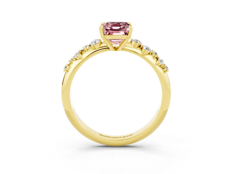 Yellow gold Emerald Cut Morganite Cluster Side Stone Solitaire Ring with Prong Setting_27