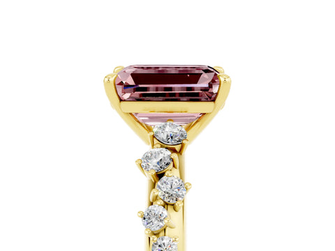 Yellow gold Emerald Cut Morganite Cluster Side Stone Solitaire Ring with Prong Setting_29
