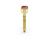 Yellow gold Emerald Cut Morganite Engagement Ring with Milgrain Channel Set Band and Prong Setting_2