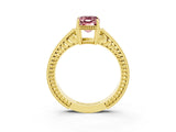 Yellow gold Emerald Cut Morganite Engagement Ring with Milgrain Channel Set Band and Prong Setting_3