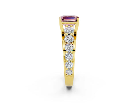 Yellow gold Emerald Cut Morganite Engagement Ring with Pavé Band and Four-Prong Setting_2