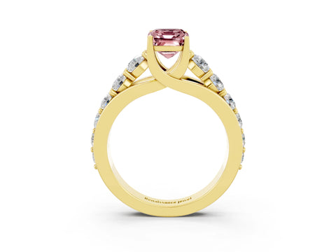 Yellow gold Emerald Cut Morganite Engagement Ring with Pavé Band and Four-Prong Setting_3