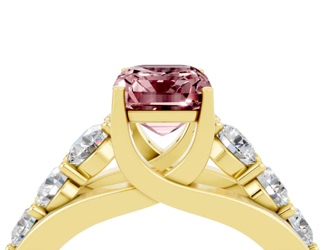 Yellow gold Emerald Cut Morganite Engagement Ring with Pavé Band and Four-Prong Setting_4