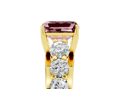 Yellow gold Emerald Cut Morganite Engagement Ring with Pavé Band and Four-Prong Setting_5