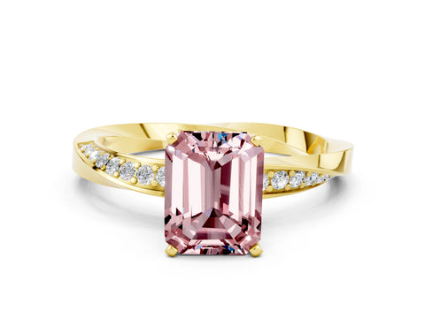 Yellow gold Emerald Cut Morganite Engagement Ring with Side Stone Accents and Four-Prong Setting_27