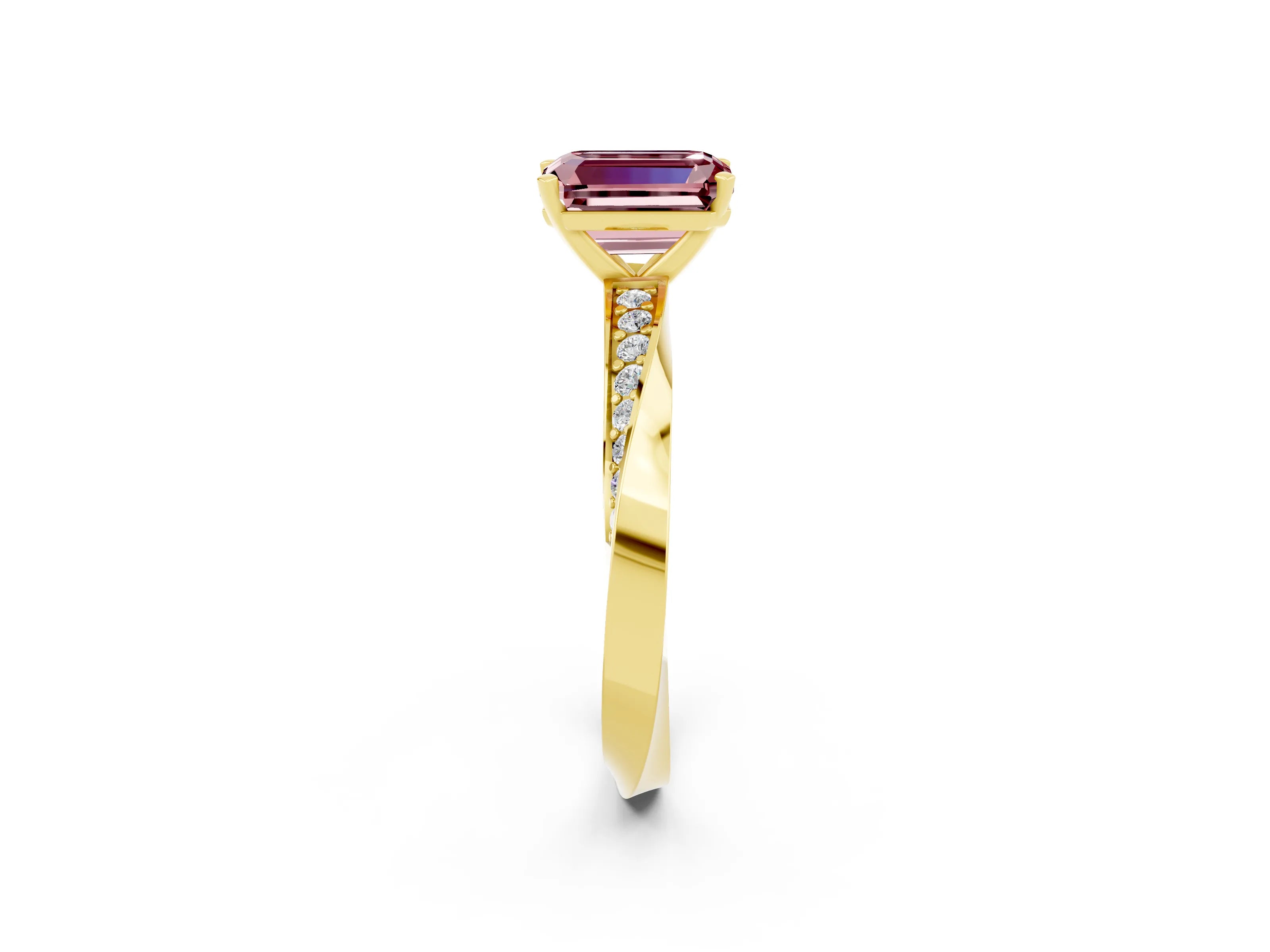 Yellow gold Emerald Cut Morganite Engagement Ring with Side Stone Accents and Four-Prong Setting_29