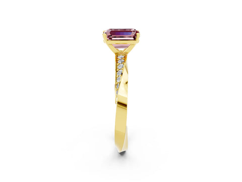 Yellow gold Emerald Cut Morganite Engagement Ring with Side Stone Accents and Four-Prong Setting_29