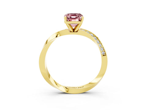 Yellow gold Emerald Cut Morganite Engagement Ring with Side Stone Accents and Four-Prong Setting_30