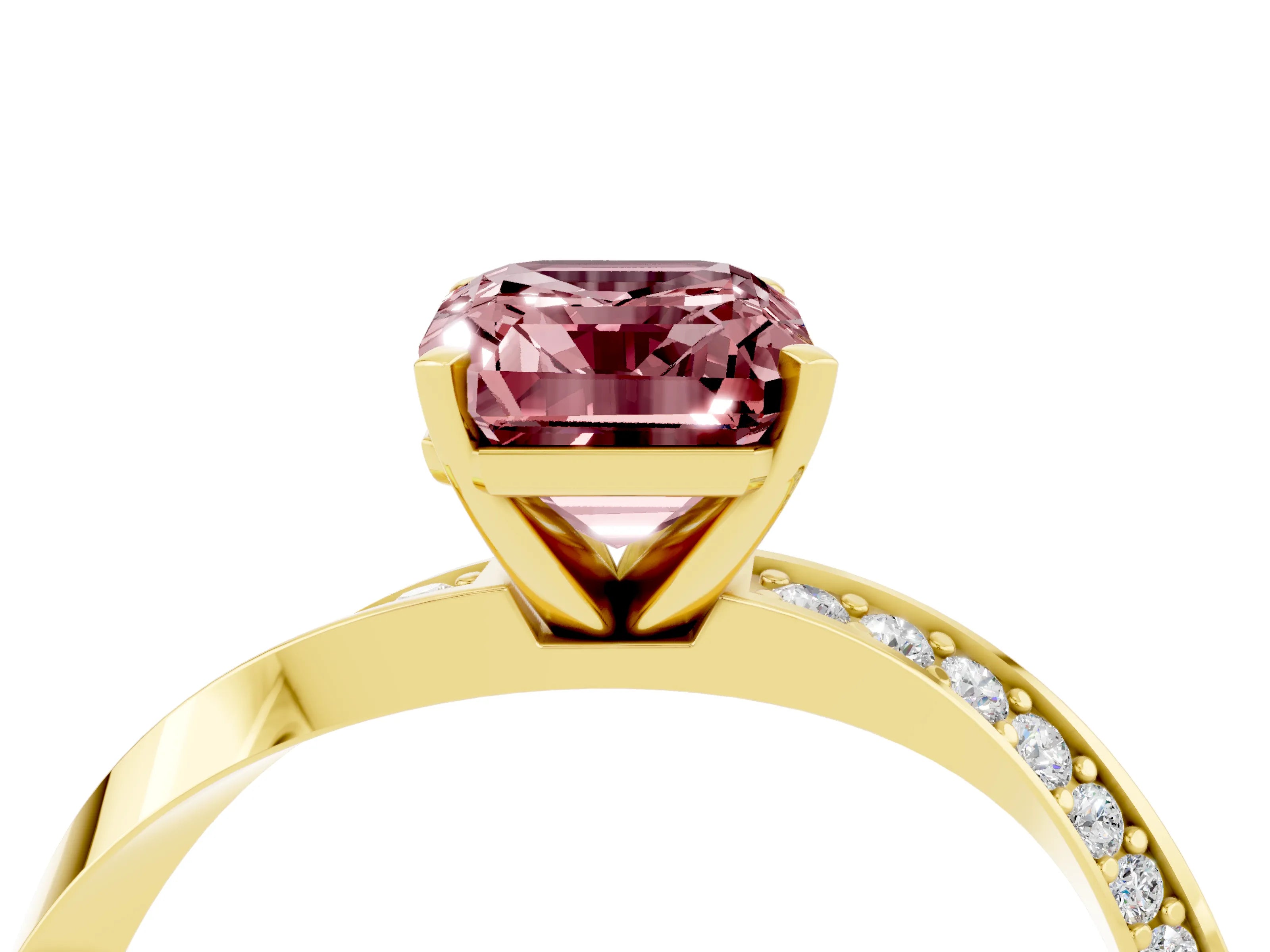 Yellow gold Emerald Cut Morganite Engagement Ring with Side Stone Accents and Four-Prong Setting_31