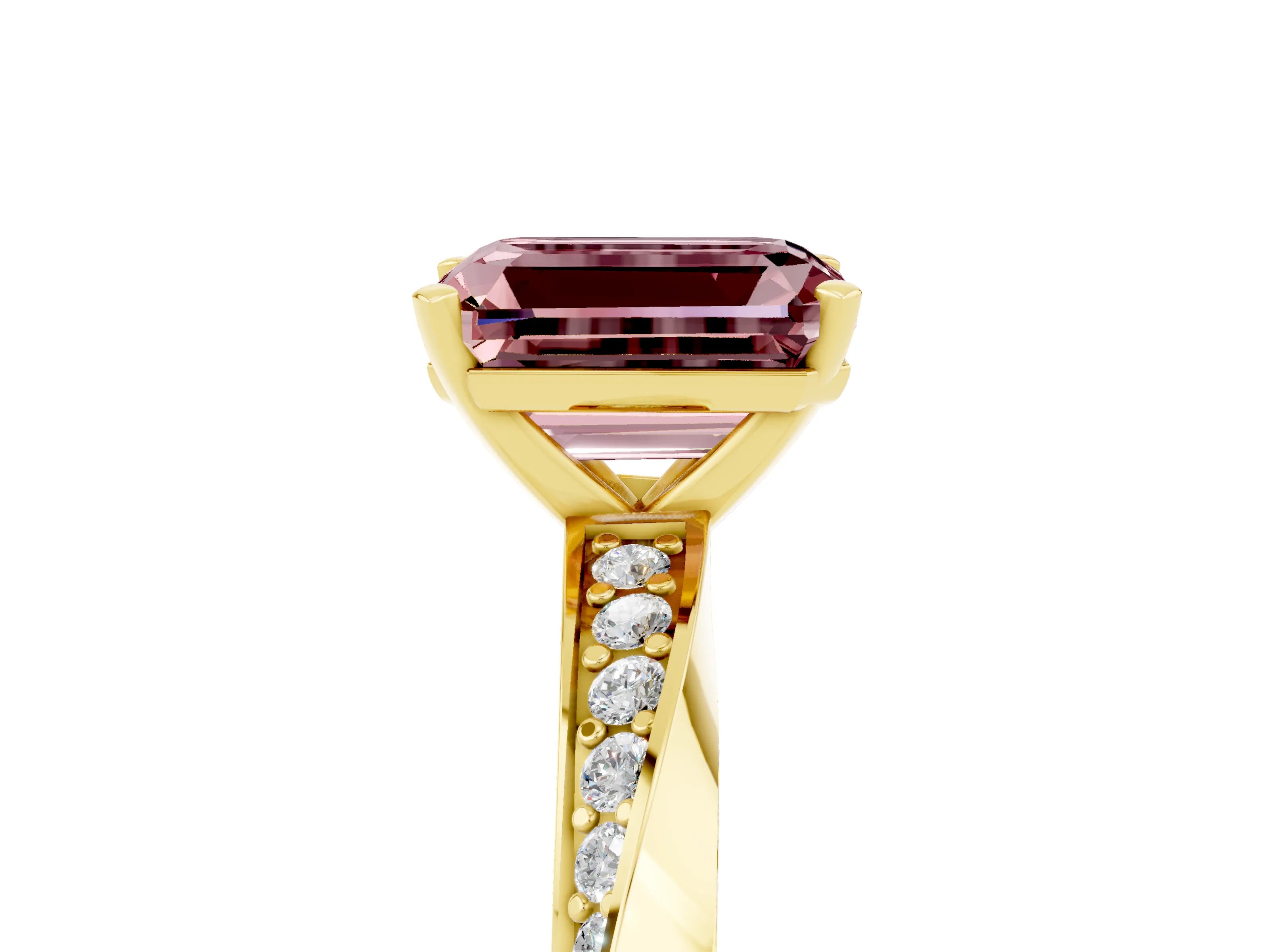Yellow gold Emerald Cut Morganite Engagement Ring with Side Stone Accents and Four-Prong Setting_32