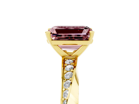Yellow gold Emerald Cut Morganite Engagement Ring with Side Stone Accents and Four-Prong Setting_32