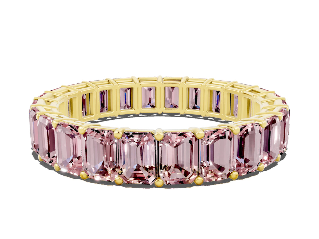 Yellow gold Emerald Cut Morganite Eternity Band with Shared Prong Setting_6