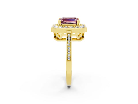 Yellow gold Emerald Cut Morganite Halo Ring with Split Shank and Four-Prong Setting_2