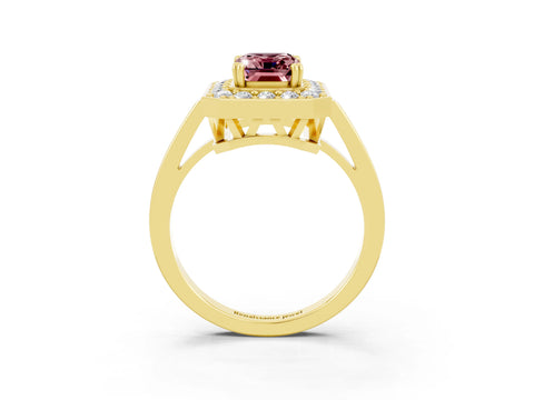 Yellow gold Emerald Cut Morganite Halo Ring with Split Shank and Four-Prong Setting_3
