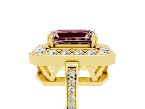 Yellow gold Emerald Cut Morganite Halo Ring with Split Shank and Four-Prong Setting_5
