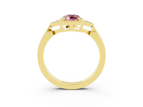 Yellow gold Emerald Cut Morganite Halo Ring with Tapered Band and Four-Prong Setting_3