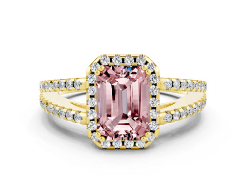 Yellow gold Emerald Cut Morganite Halo Split Shank Engagement Ring_12