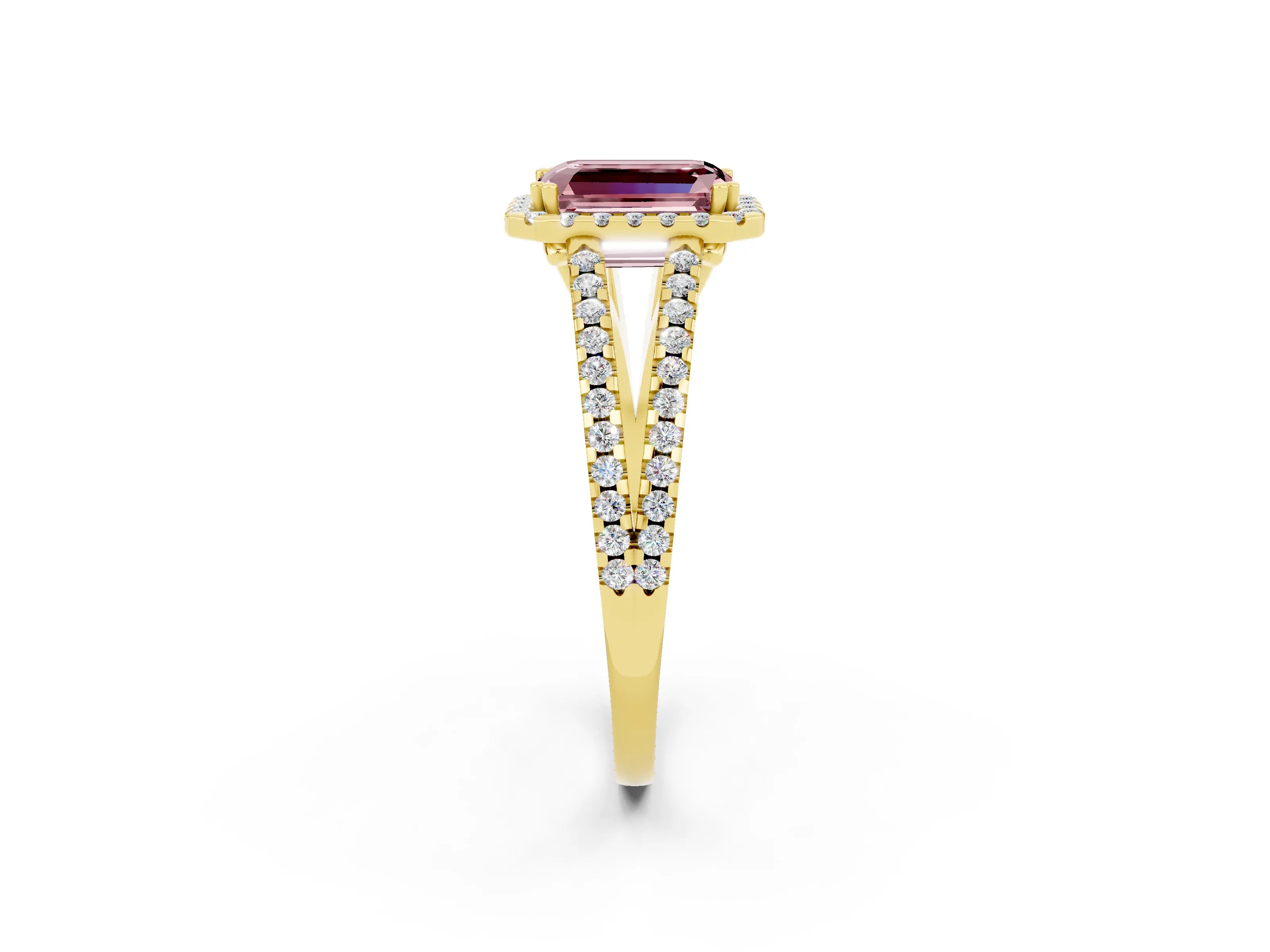 Yellow gold Emerald Cut Morganite Halo Split Shank Engagement Ring_14