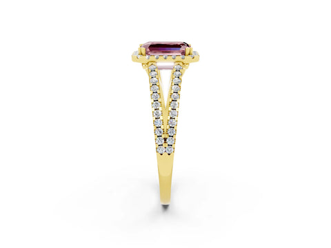 Yellow gold Emerald Cut Morganite Halo Split Shank Engagement Ring_14