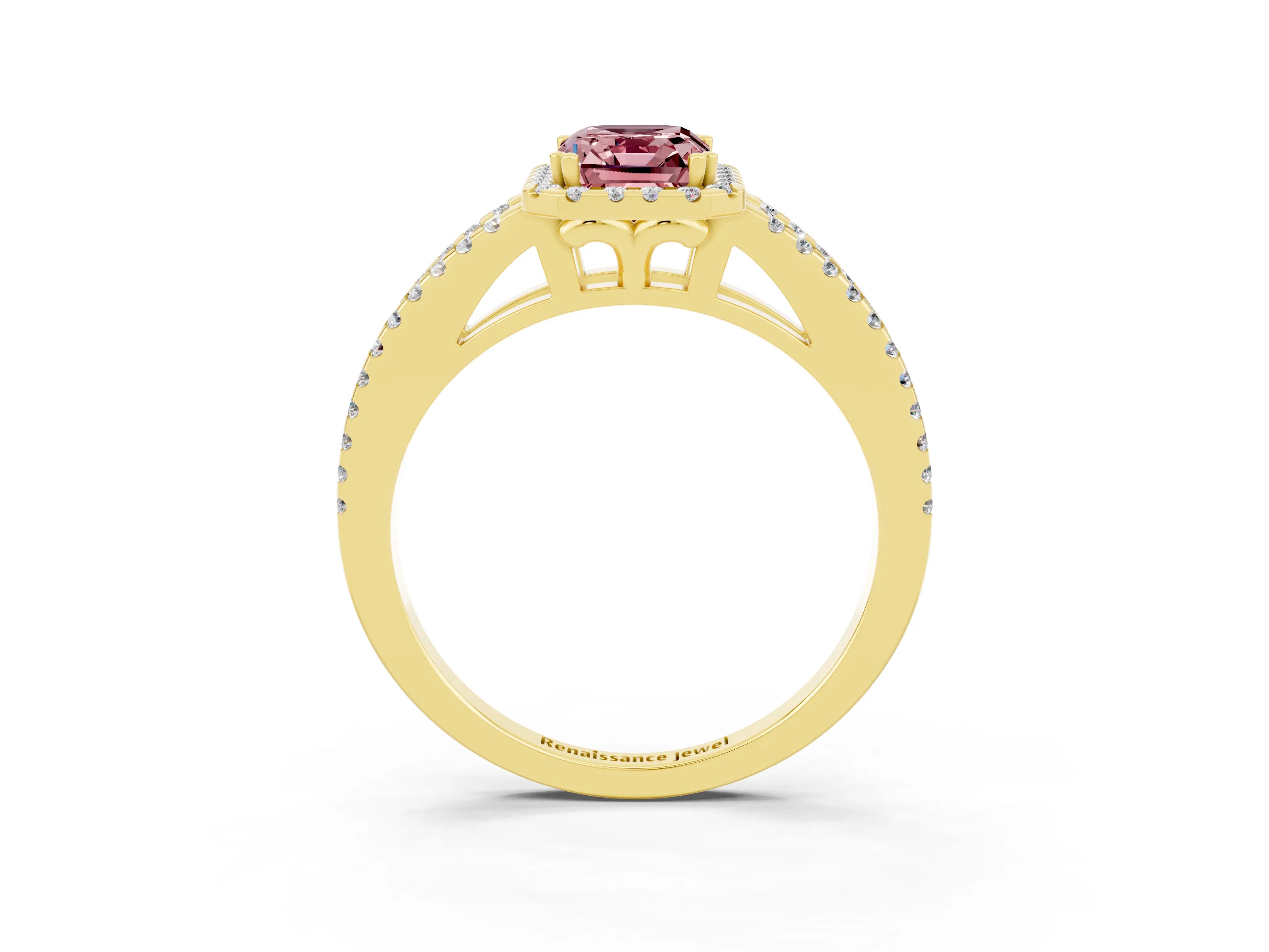 Yellow gold Emerald Cut Morganite Halo Split Shank Engagement Ring_15