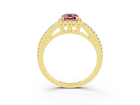 Yellow gold Emerald Cut Morganite Halo Split Shank Engagement Ring_15