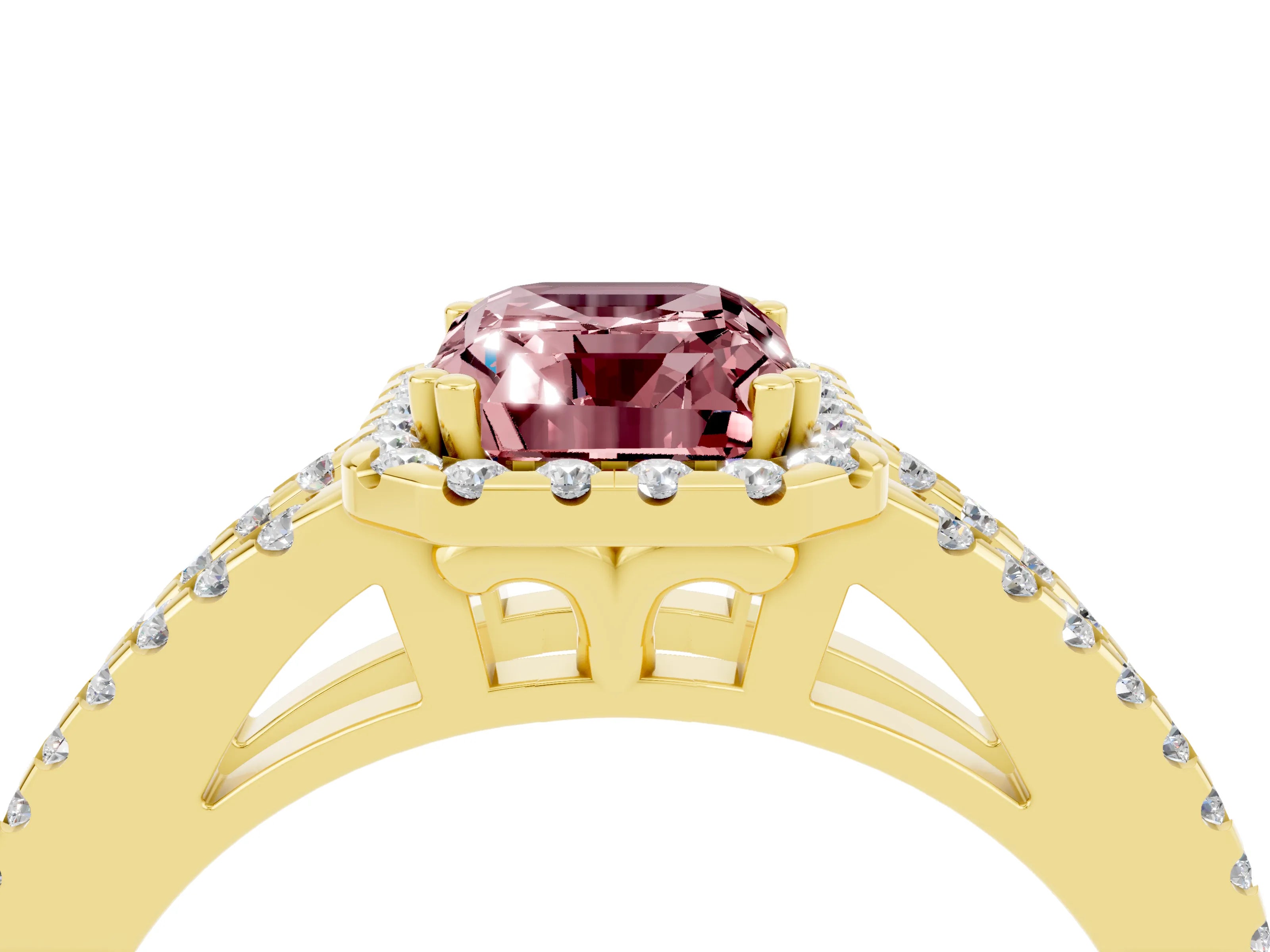 Yellow gold Emerald Cut Morganite Halo Split Shank Engagement Ring_16