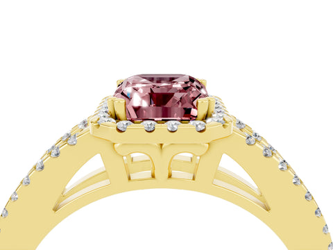 Yellow gold Emerald Cut Morganite Halo Split Shank Engagement Ring_16